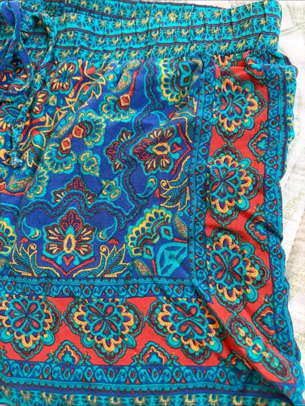 Boho Floral Print Blue Women's Drawstring Shorts